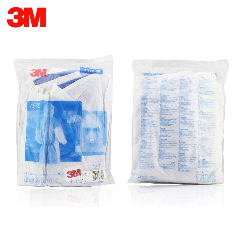 3M 4535 Chemical Coveralls Hooded Protective Elastic Waist Clothing Against Dry Particles/Chemical Splash H020109