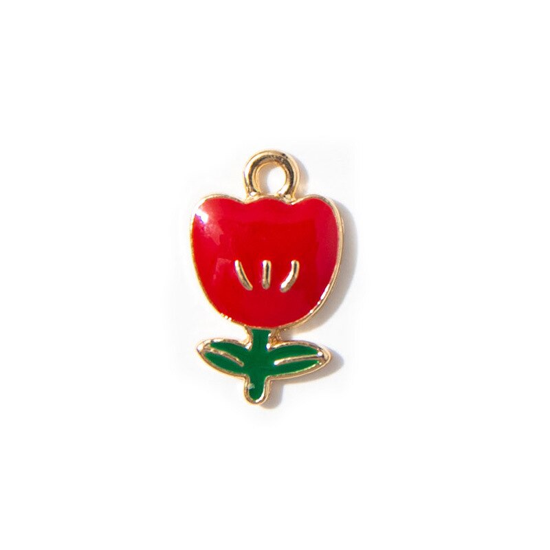 Breloques en forme de fleur de tulipe rouge émail argent, pendentif pour bijoux, fabrication de Bracelet, boucles d&#39;oreilles, collier, accessoires, 10 pièces: gold red