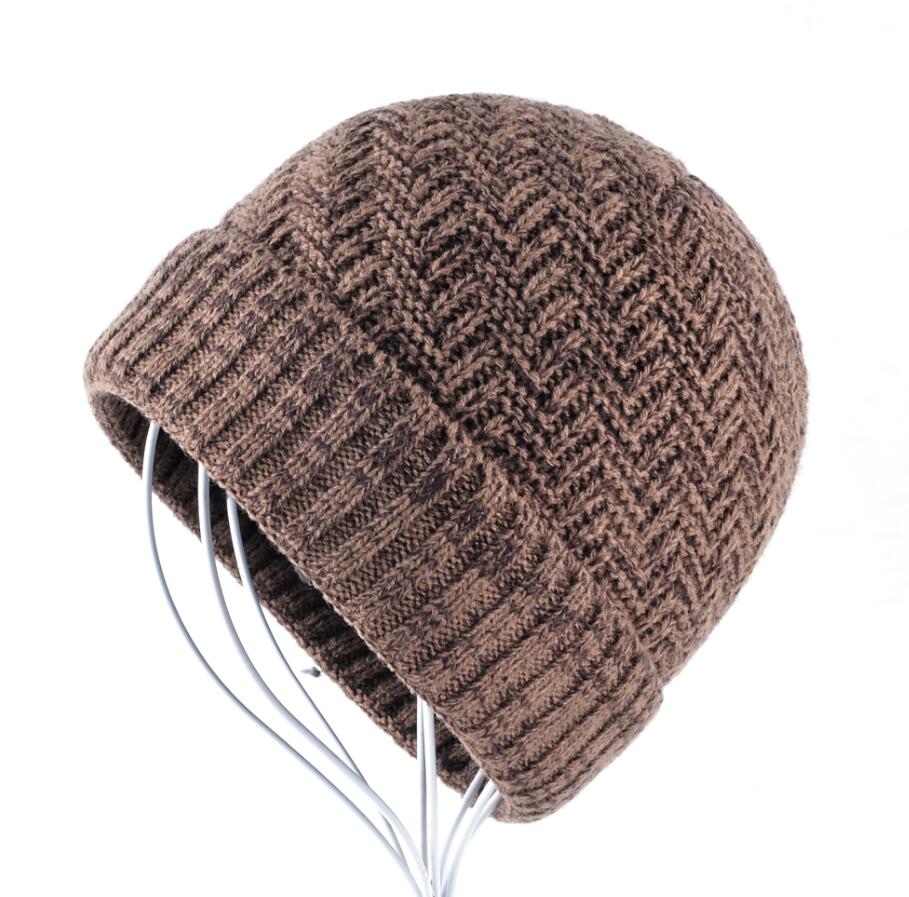 Men's Knitted Wool Skullies Winter Knitting Beanies Hat For Men Double Layer Warm Bonnet Caps Boy Thick Skis Bone Touca Inverno: Brown