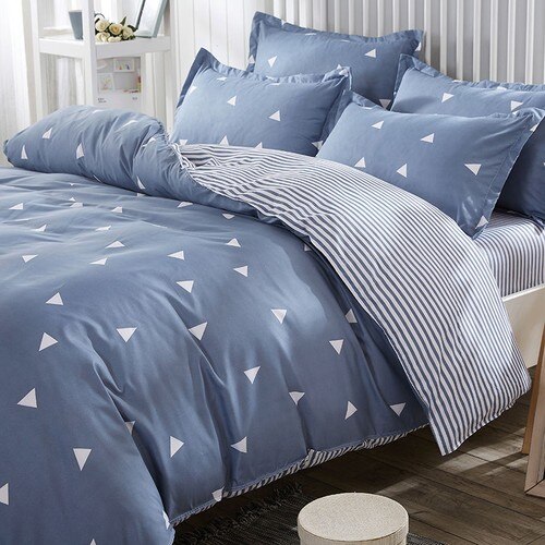 Eponj Home Easily Ironed Duvet cover set Double Personality Triangle Blue Smooth Fabric Double-Sided Use