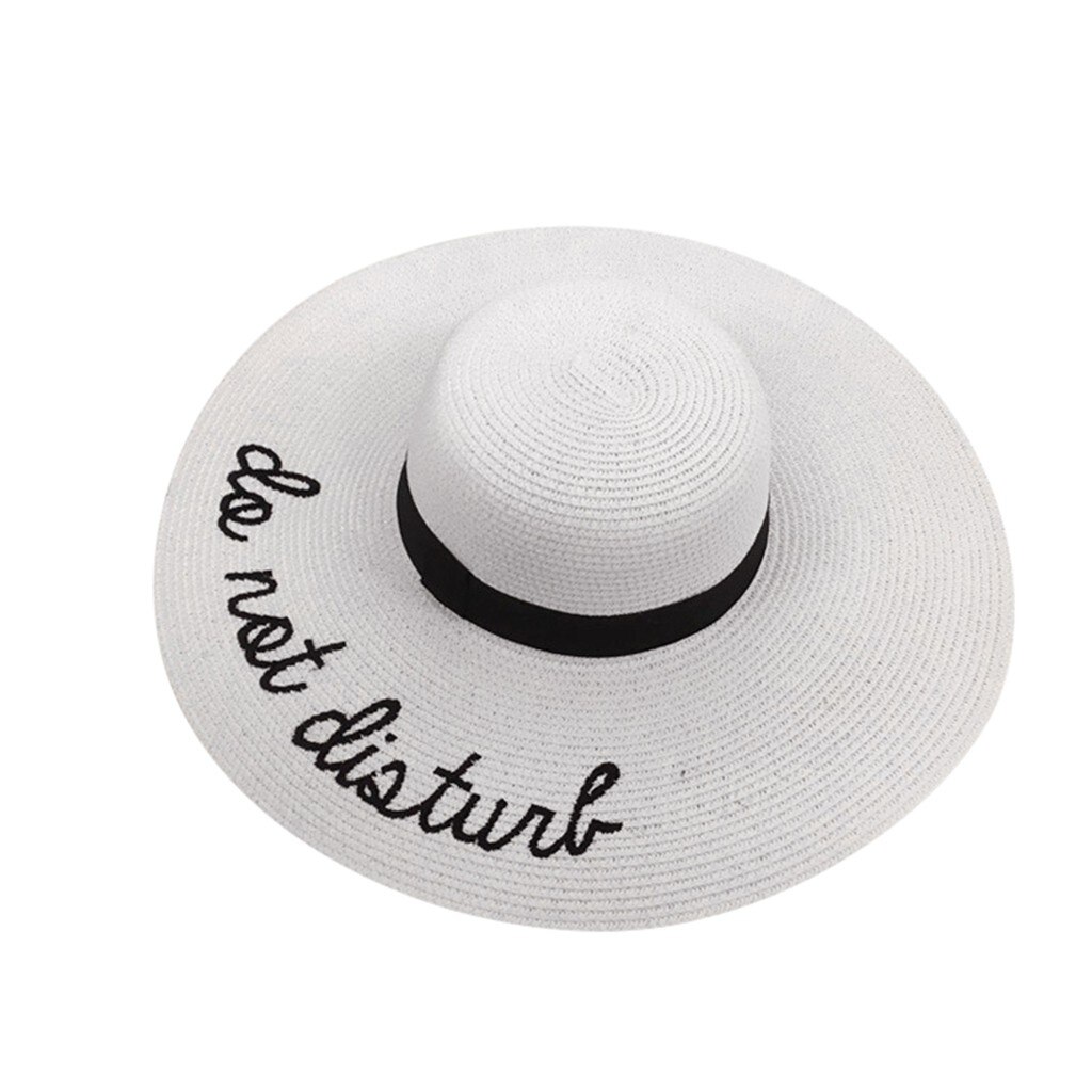 Sombrero de paja grande de verano para mujer de , disquete solar, sombreros anchos con estampado de letras, gorras de playa plegables, sombrero de playa,: White