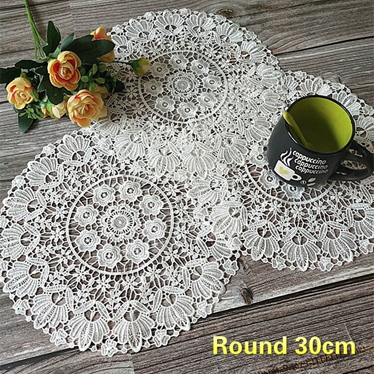 Runde 30cm Europäischen retro Hand Häkeln Spitze Tischset Bahn Balkon Tisch matt Weihnachten Hochzeit Dekoration Staub Tuch