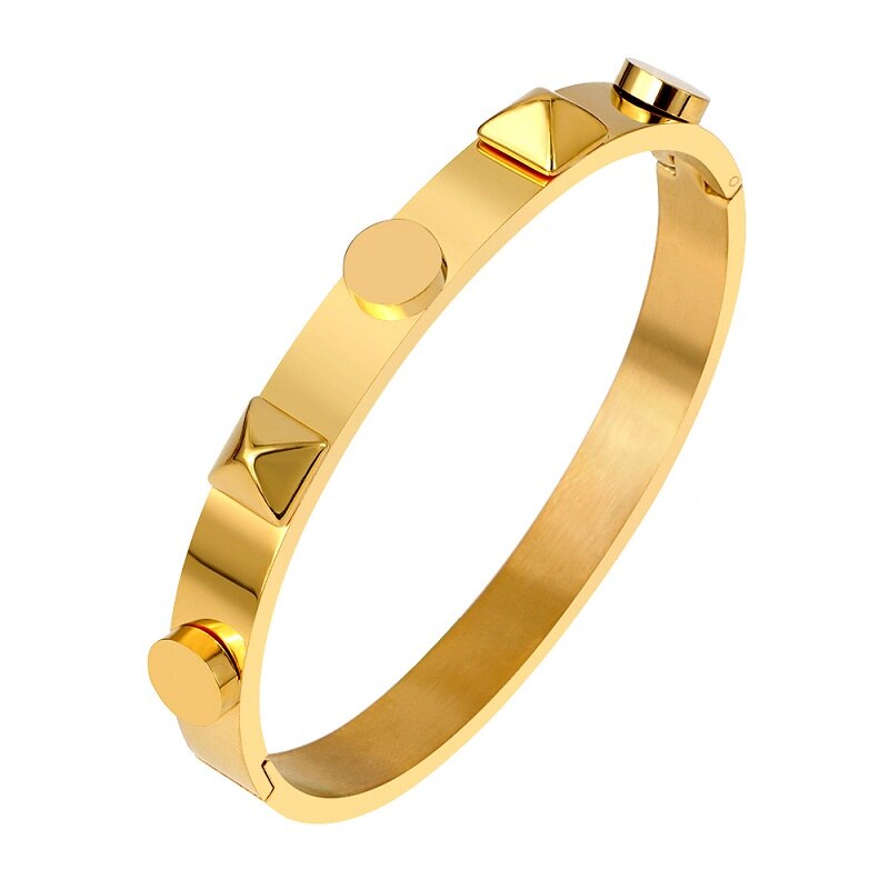 Luksus mærke rustfrit stål guld farve stor nitte armbånd armbånd til mænd kvinder bryllup fest smykker: Guldfarve