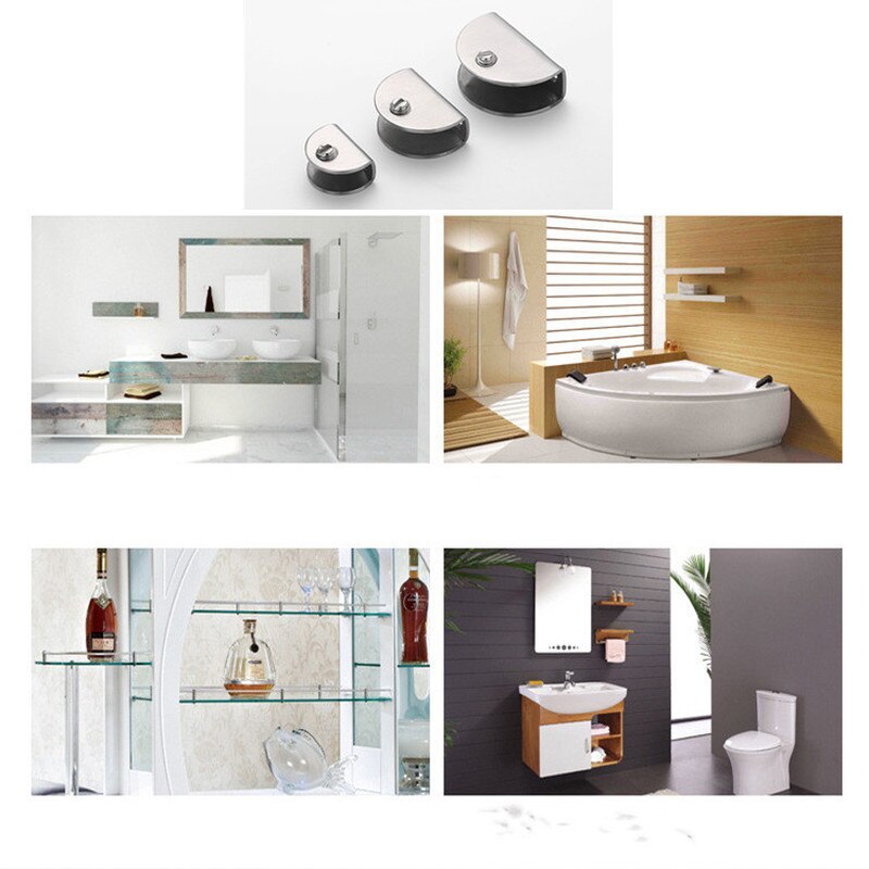 4pcs Aluminum Alloy Glass Clamp Half Round Support Corner Bracket Home Cupboard Wardrobe Glass Door Fixer Hardware Accessories