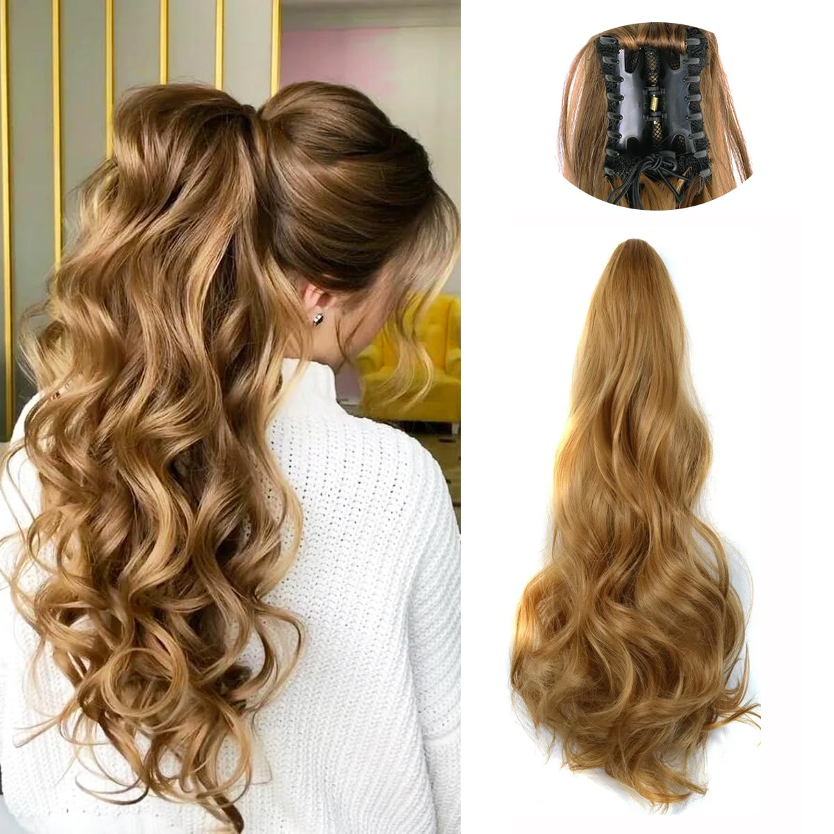 24inch Synthetic Multicolor Horsetail Extensions Very Long And Fluffy Wavy Heat Resistant For Women Curling Pieces: T27/30/4