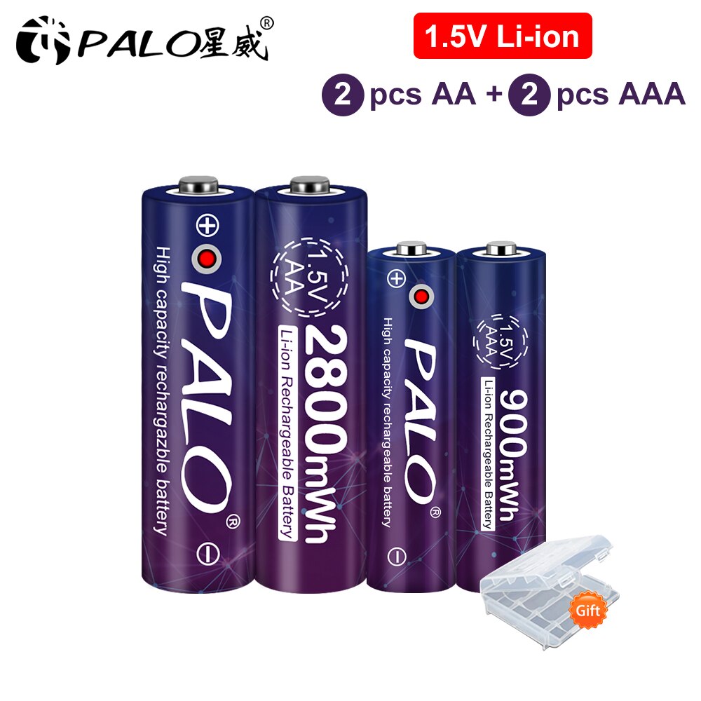1.5V AA + AAA Lithium Rechargeable AA Battery AAA Li-ion 900mWh+2800mWh For Torch Toys Clock MP3 Player Replace li ion Battery: 2AA AAA