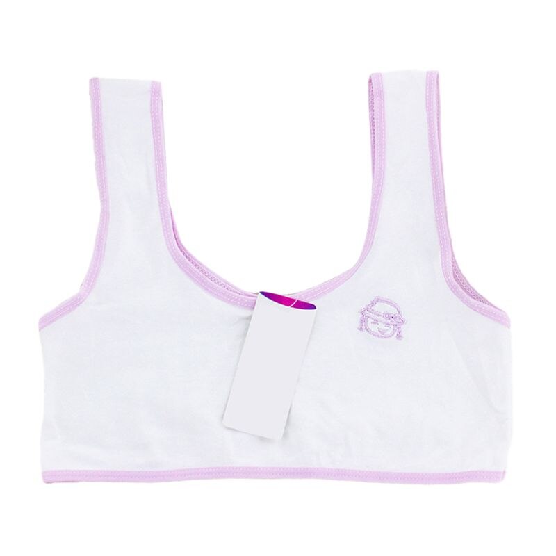 Puberty Girls Wide Straps Tank Crop Top Cartoon Embroidery Underwear Vest 6-16T U50F