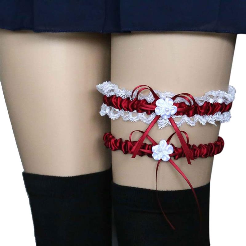 2Pcs Wedding Bridal Lace Garter Set Women Girls Elastic Floral Bow Leg Ring Belts Leg Garters: NO.5