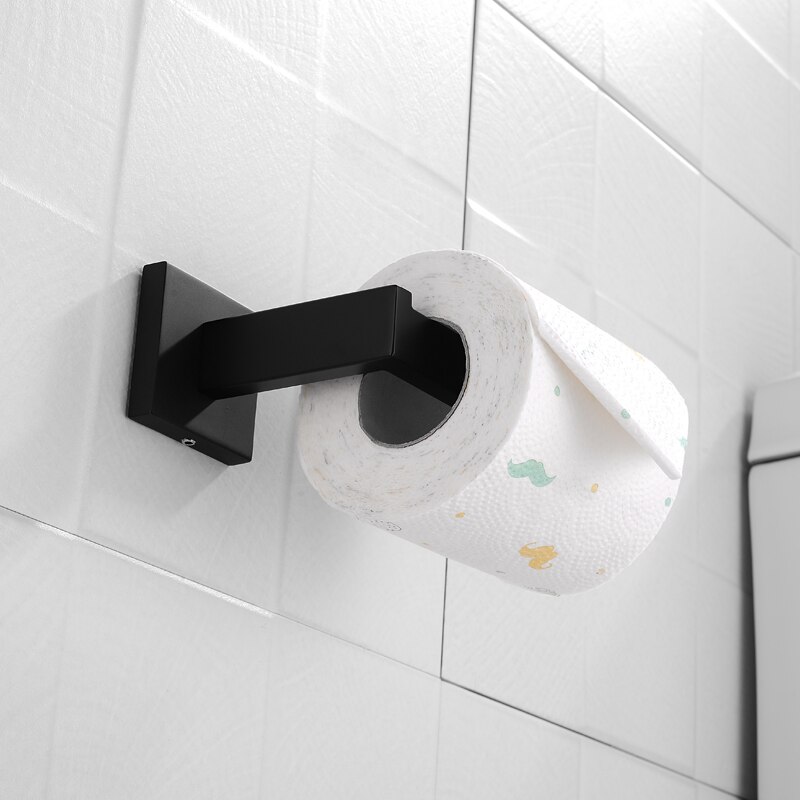 Premium Stainless Steel 4 Pieces Bathroom Hardware Accessories Set Wall Mounted Towel Bar Set Paper Holder Robe Hook Black