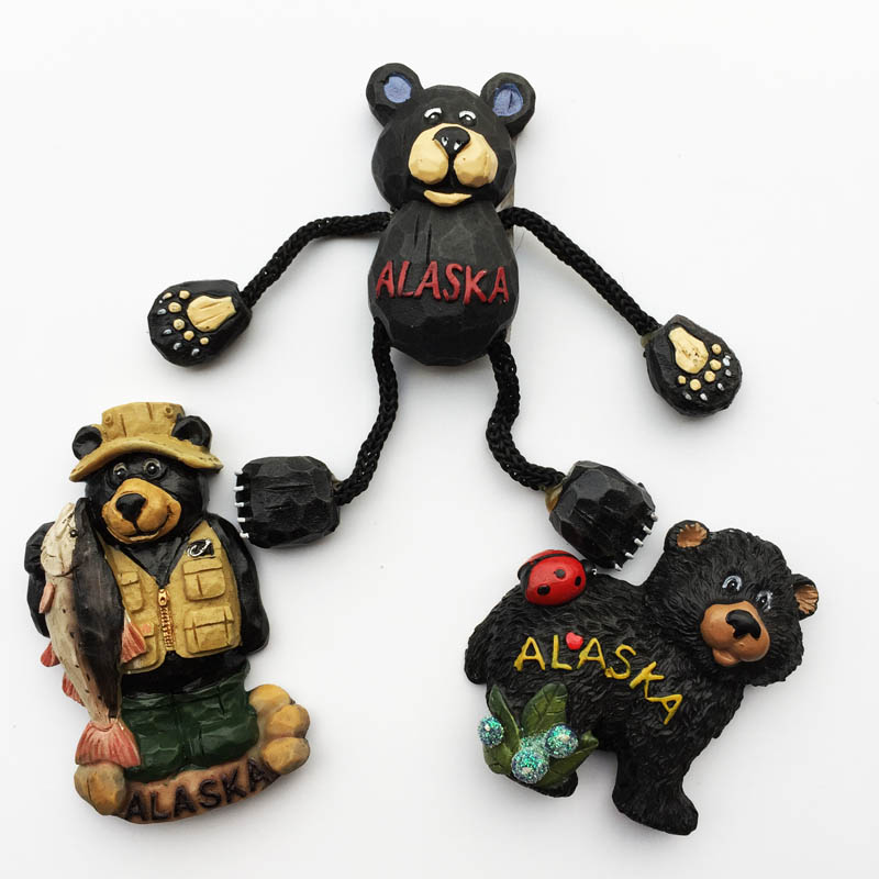 Magneet Usa Alaska Beer Tour Souvenir Dier Decoratie Sticker Creatieve Pasta Zwart