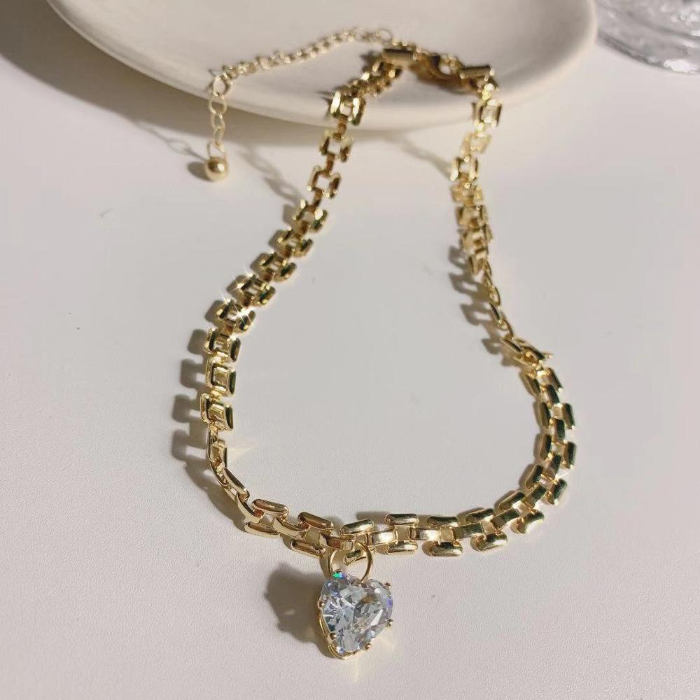 HUANZHI Neue Trend Hüfte hüpfen Metall Kette Zirkon Liebe Halsband Halskette für Frauen Und Mann Party Heißer Schmuck: B