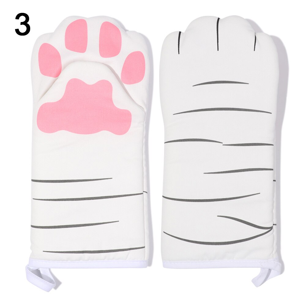 3D Cartoon Animal Cat Paws Oven Mitts Long Cotton Baking Insulation Gloves Microwave Heat Resistant Non-Slip Home Kitchen Gloves: 3