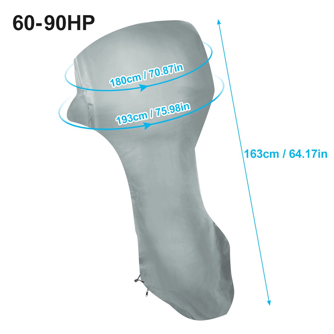 Full Boat Outboard Engine Cover 6-225HP Waterproof Dust Rain Sun UV Resistant 600D Oxford Cloth PVC Outboard Motor Cover: 60-90HP Gray