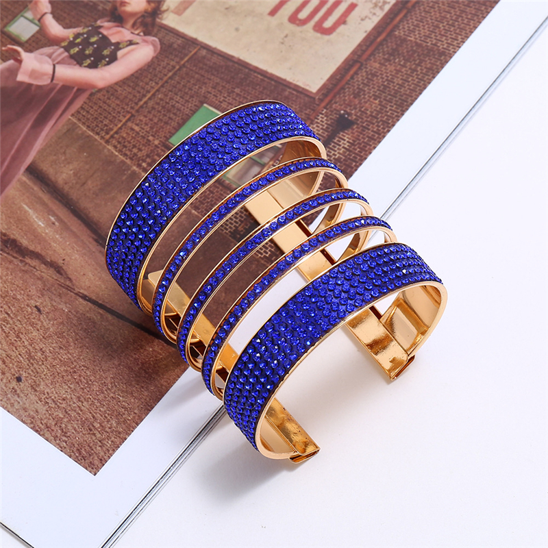 LZHLQ African Punk Style Stripe Bangle Women Metal Plated Wide Bangle Maxi Jewelry Bracelet: Blue