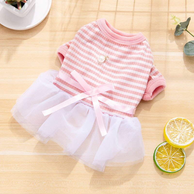 Sommer Bogen Stripd Welpen Rock Pet Prinzessin Hochzeit Kleider Mädchen Kleidung Für Kleine Hunde Anzug Für Chihuahua Yorkies Phantasie Kleid: Pink / M-2.0-2.5KG