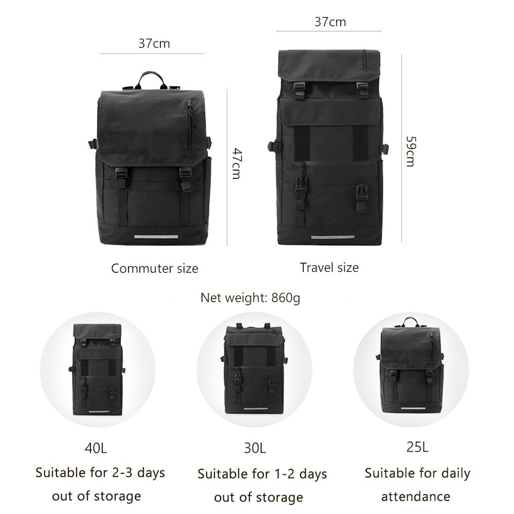 MARKROYAL canvas Waterdichte Rugzak Unisex multifunctionele Rugzak Voor Mannen Zwart Uitbreidbaar ruimte Zwart Uitbreidbaar ruimte Tas