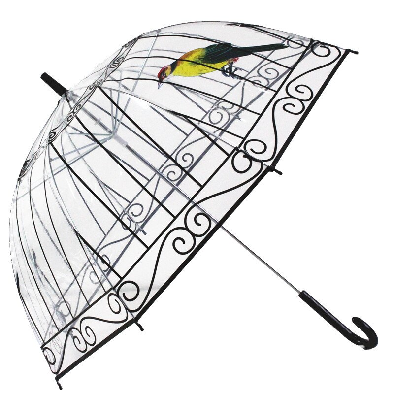 Transparante plastic Clear PVC paraplu regenachtige creatieve paraplu vogelkooi paraplu Lange handvat