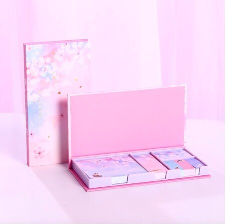 Bloc de notas con dibujos animados, Bloc de notas adhesivas de flores bonitas, almohadillas de escritura multiplegables, etiqueta de , papelería Kawaii, material escolar: 2