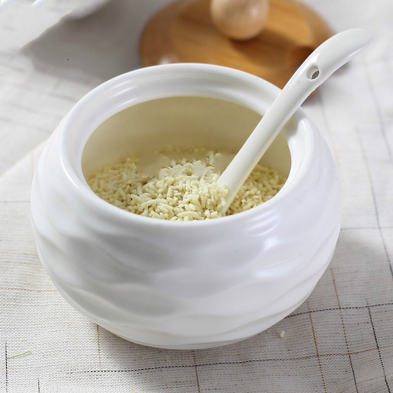 Garden bamboo stand upper layer ceramic glass seasoning can kitchen supplies box salt jars and lids