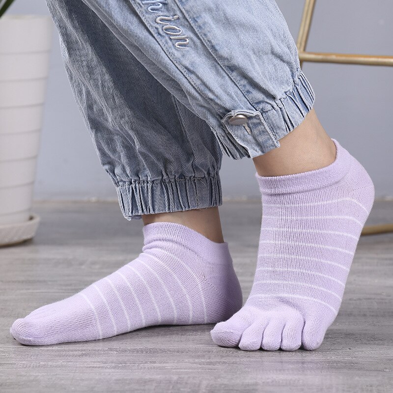 1 paire de chaussettes à cinq doigts en pur coton pour femme et fille, rayées, solides, , mignonnes, Harajuku, sans spectacle, avec orteils, offre spéciale