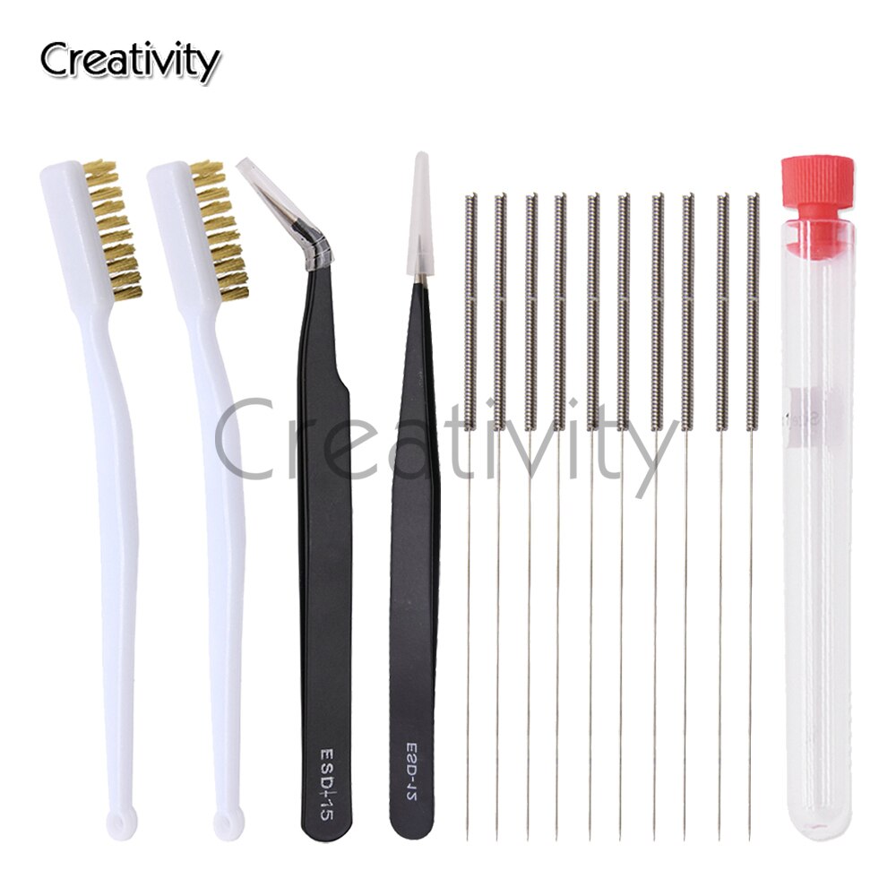 10pcs/lot 3D Printer Parts Stainless Steel Nozzle Cleaner Hotend Cleaning Needle Drill Bit Brush Tweezers Tool Kit for Ender 3