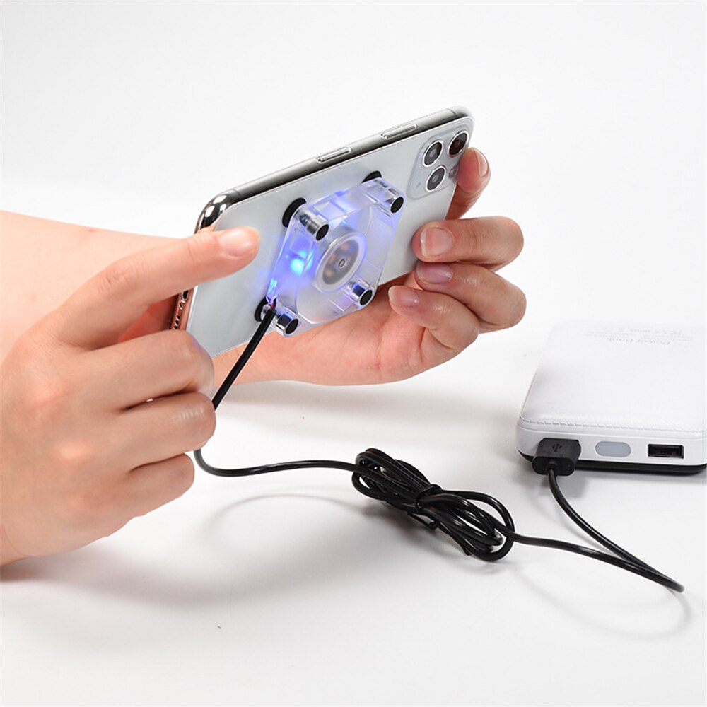 Mini-handy-lüfter mit silikon-saugnapf an der unterseite, usb-ladeanschluss