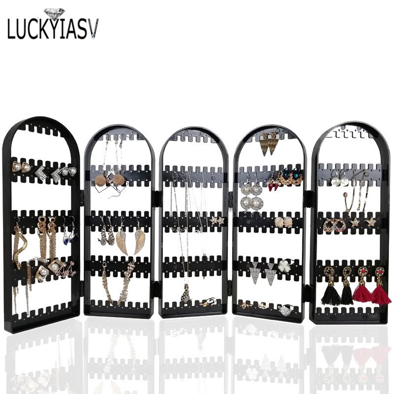 Black 120/180/240/300/360 holes Plastic Earrings Studs Display Rack Folding Screen Earring Jewelry Display Holder Storage Box