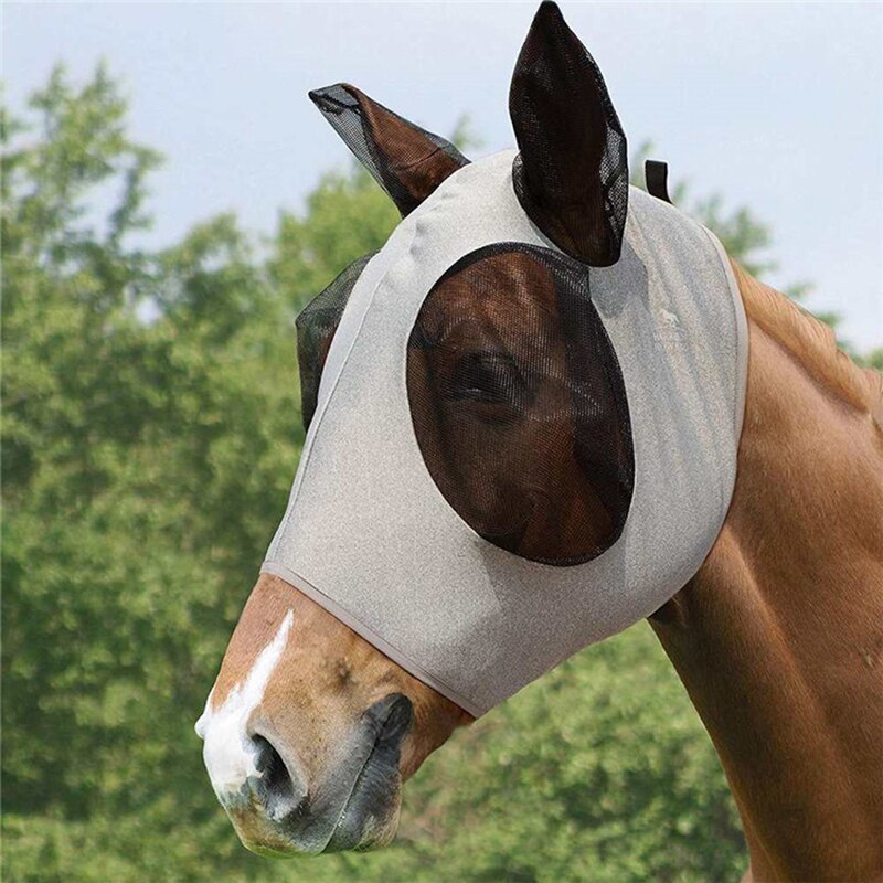 Mesh hest anti-myg maske hoved anti flyvende insekter beskytter dæksel m / øre muff hest udstyr åndbar 5 farver: Grå