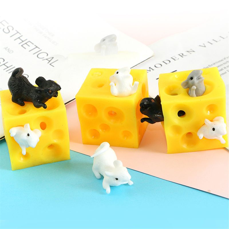 Mouse and Cheese Toy Sloth Hide and Seek Stress Relief Toy 2 Squish Figures And Cheese Block Stress Busting Fidget Toys