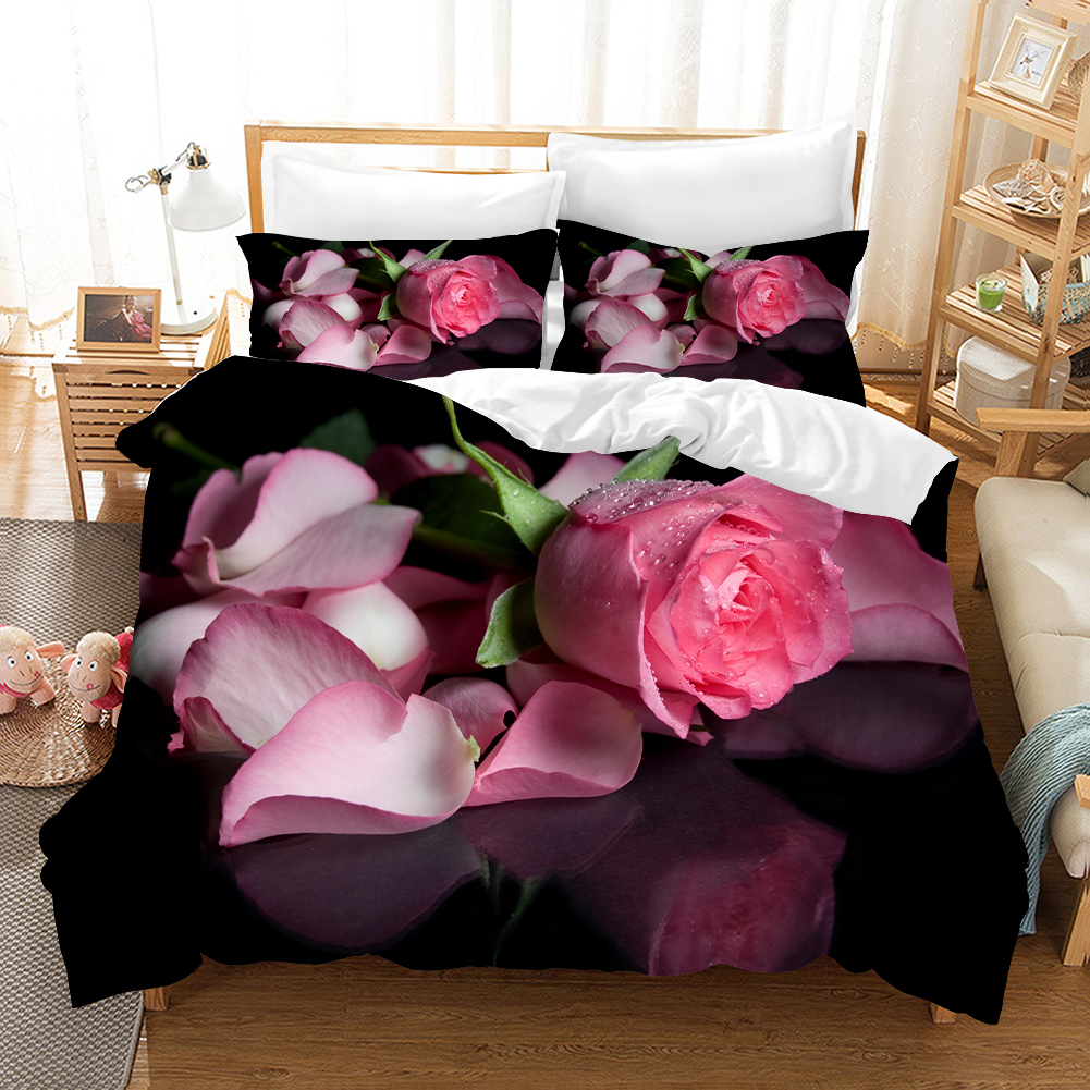 Pink Roses Bedding Set Romantic Mew Flowers Duvet Cover Sets Comforter Bed Linen Twin Queen King Single Size: AU Double  180x210cm
