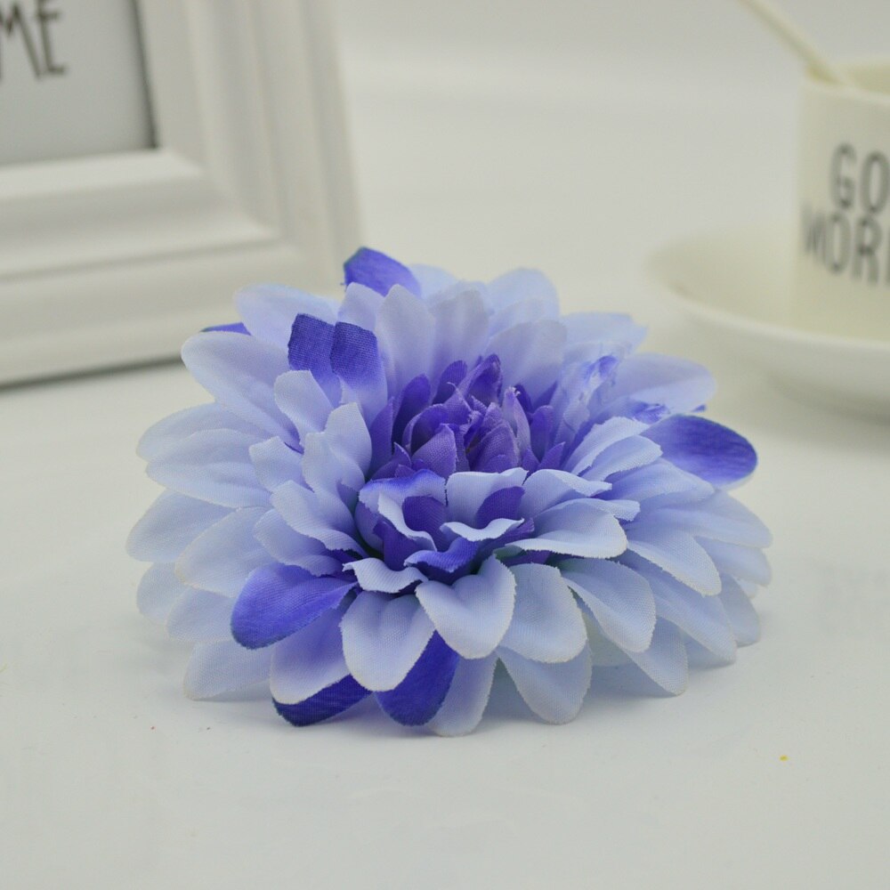 10 stuks kunstbloemen goedkoop voor bruiloften, banketten, huisdecoratie, doe-het-zelf krans, handgemaakte bloemkunst, zijden gerbera, chrysanthemum: Blauw
