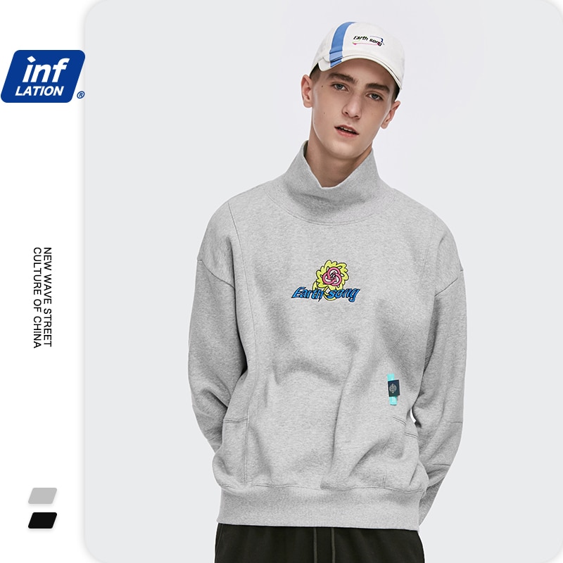Inflasjon fleece tykk genser til menn толстовка vinter varm høy krage blomsterbroderi genser herre genser 1347w