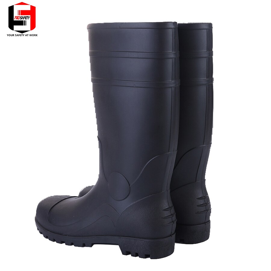 Black Safety PVC Work Rain Boots Oil Resistant Men's PVC Rain Boots Steel-Toe Rubber Boots Upper Outsole Men shoes