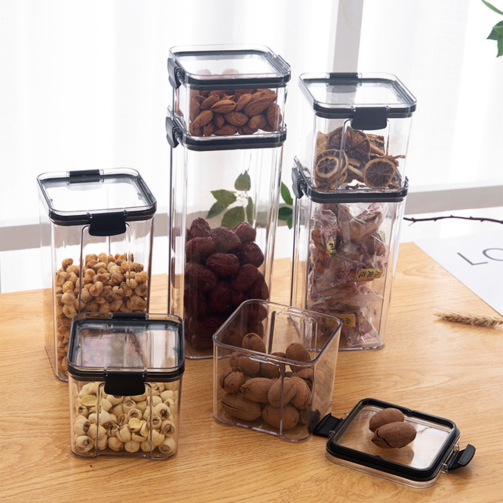 PET Plastic Food Containers Transparent Stackable Dry Food Storage Box Kitchen Spaghetti Noodles Sealed Containers