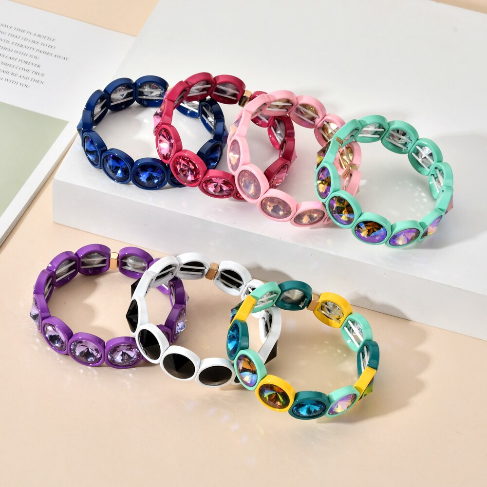 ZMZY, pulsera elástica de cristal grande bohemia Vintage hecha a mano, brazalete elástico esmaltado, pulsera de cuentas de azulejo de arcoíris para joyería de mujer