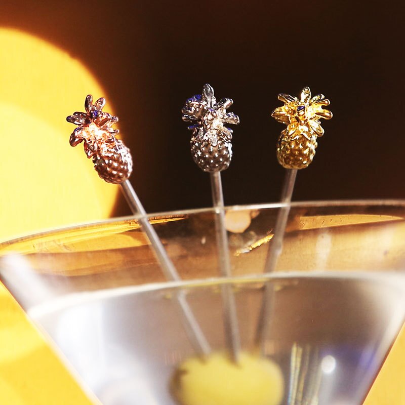 Stainless Steel Swizzle Sticks Fruit Pineapple Stick Cocktail Pick for Kitchen Bar Accessory