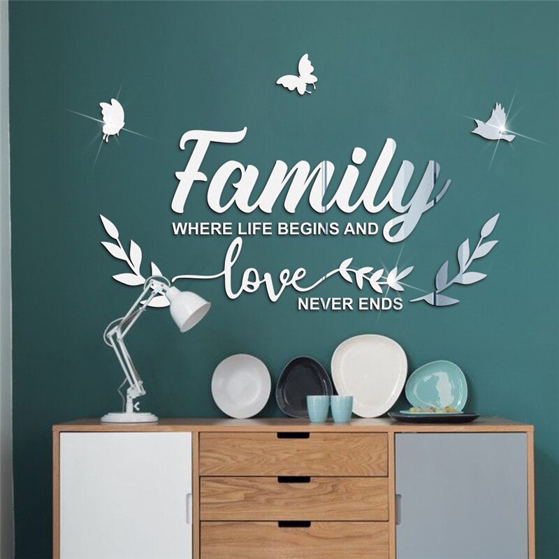 1einstellen 3D Spiegel Zauberstab Aufkleber DIY Familie Worte Acryl Zauberstab Aufkleber Wohnzimmer Zauberstab Dekor Hause Dekoration adesivo de parede