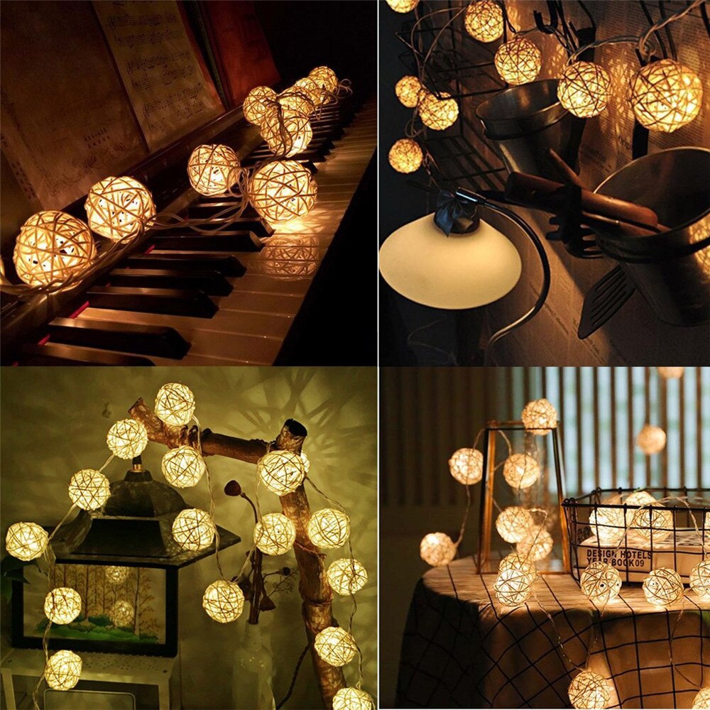 10/20Leds Rotan Ball String Lights Garland Katoen Bal Lights Voor Party Kerst Navidad Bruiloft Jaar decoratie