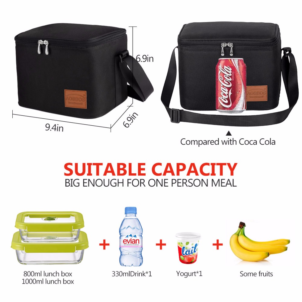 Aosbos Portable Thermal Lunch Bag for Women Kids Men Shoulder Food Picnic Cooler Boxes bags Insulated Tote Bag Storage Container