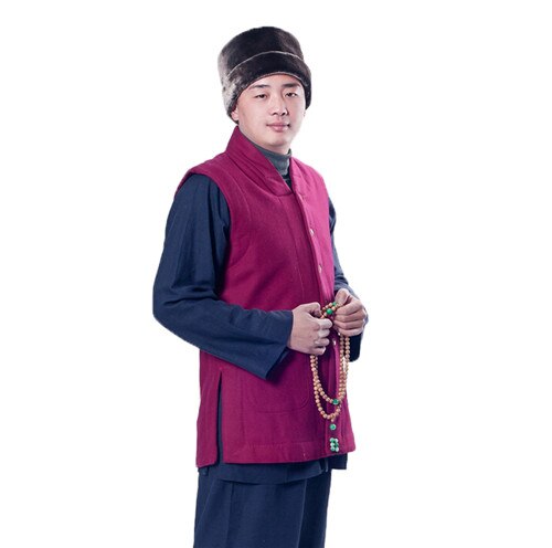 Buddhist Monk Winter Woolen Vest Warm Robe Kungfu Shaolin Costume: red / S