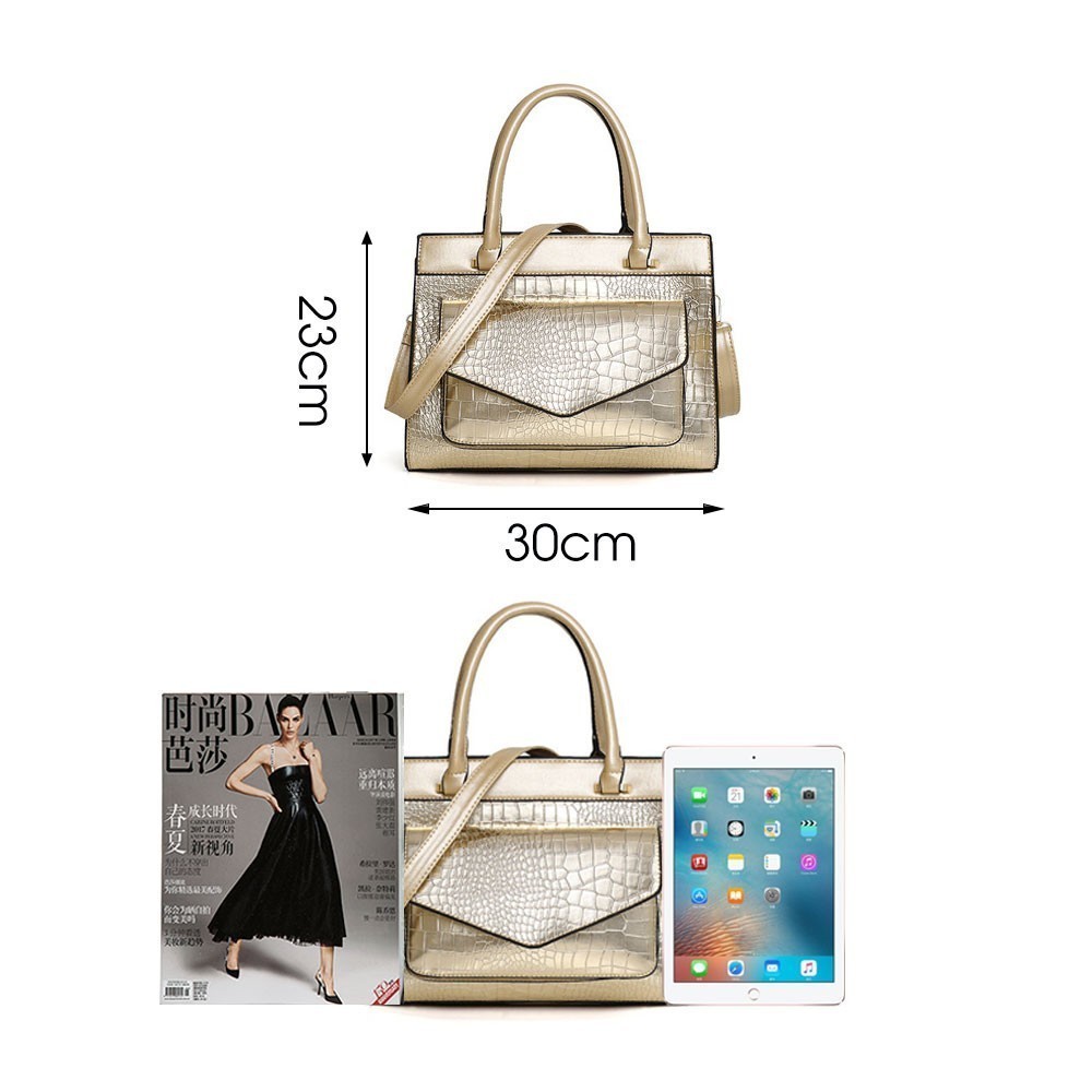 4 teile/satz Luxus Krokodil Frauen Tasche Gold rot Patent Leder Frauen Handtaschen einstellen Große Kapazität Schulter Tasche Weibliche Portemonnaie