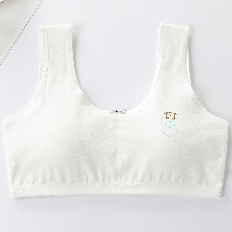 8-16 ans Coton Jeunes Filles Soutien-Gorge Respirant fille Sport Soutien-Gorge Sous-Vêtements Pour Enfants Adolescents Soutiens-gorge Avec Plastron Lingerie Gilet: WHITE / M(Weight 30-42Kg)