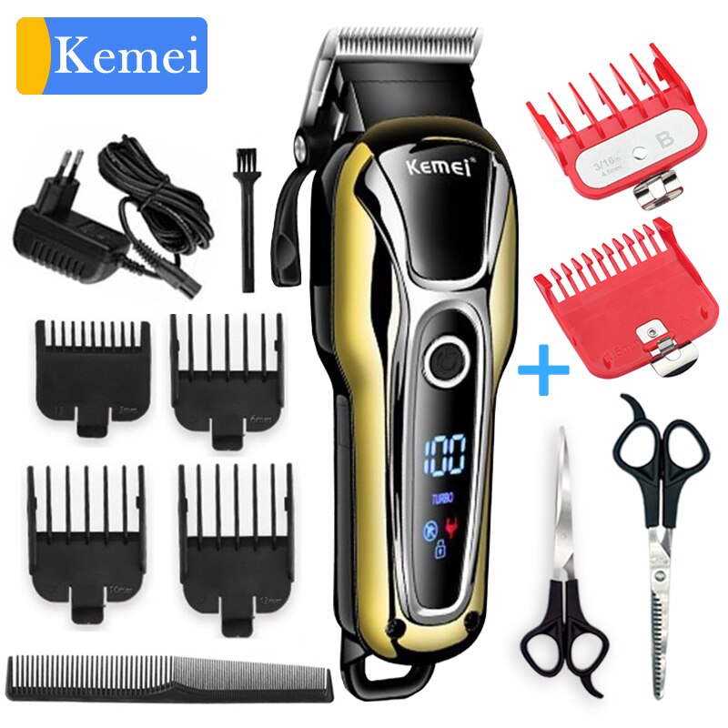 Kemei Hair clipper hair trimmer for men beard electric cutter hair cutting machine haircut LCD Cordless corded 5: KM1990 B