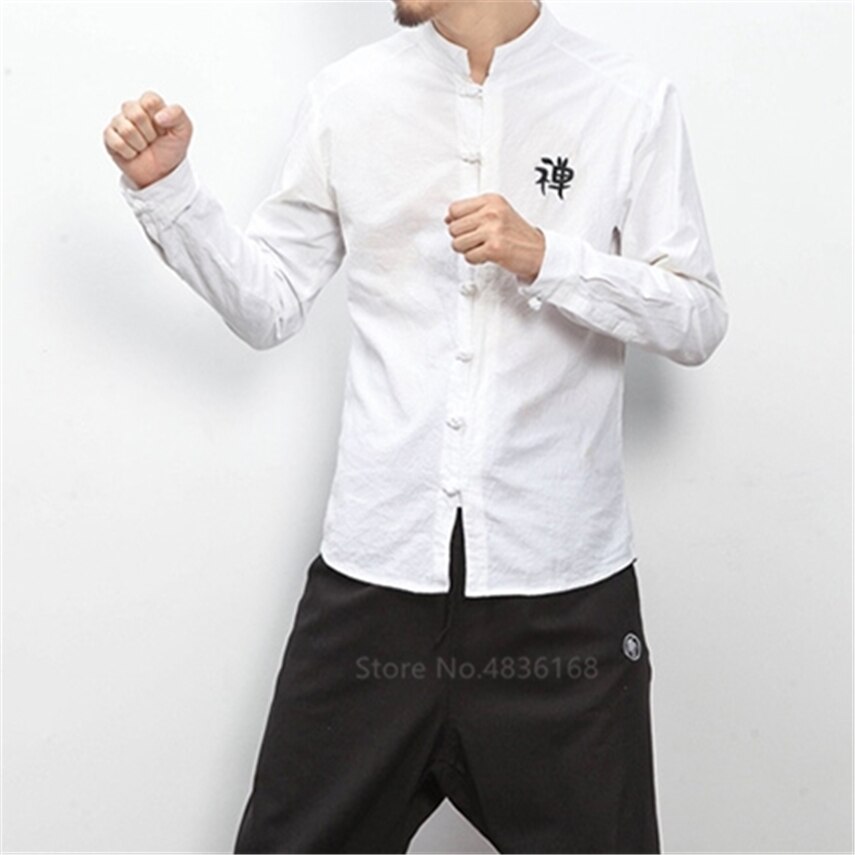 Män kinesisk topp hanfu linnebroderi skjortor vintage kungfu wu tang klan helärm traditionella kinesiska kläder för män