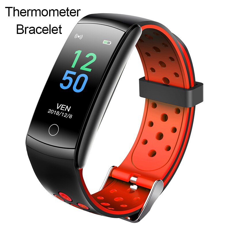 Armoon  q8t termometer smart armbånd hjertefrekvens blodtryk søvn fitness tracker temperatur mænd kvinder sportband smartwatch: Rød