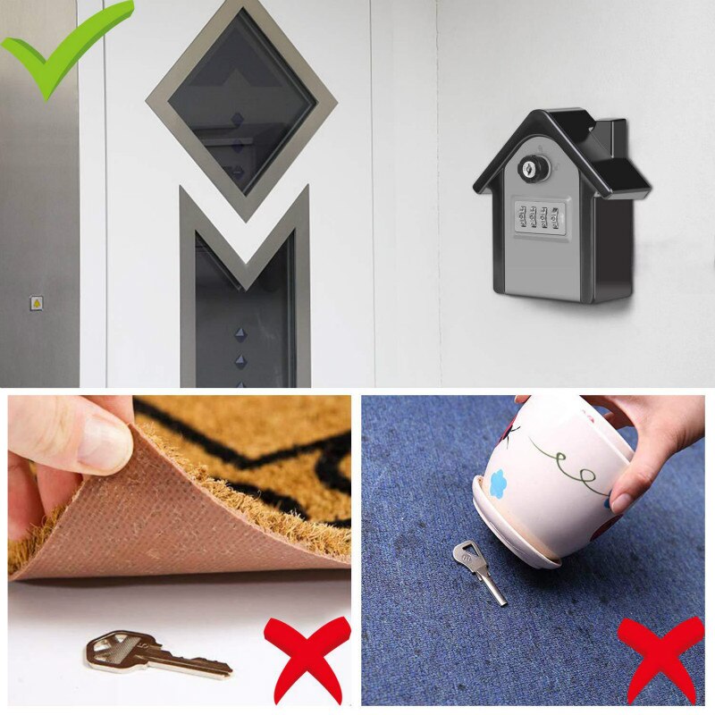 Key Safe Box Outdoor Wall Mount Combination Password Lock Hidden Keys Storage Box Security Safes For Home Office (Black/Gray)