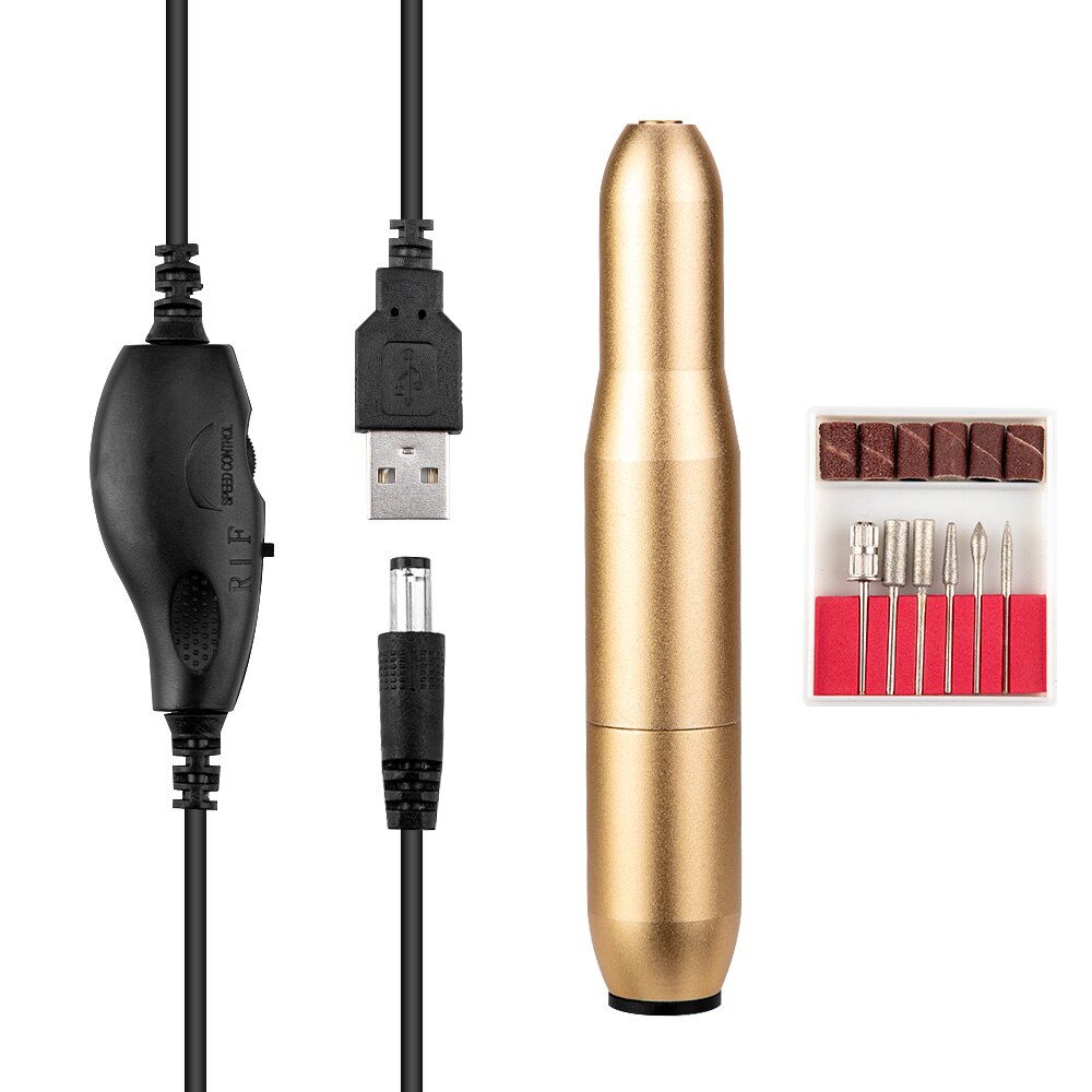 Elektrisk negleboremaskine kit manicure maskine 25000 rpm nail art pen pedicure neglefil negle art værktøjer kit: Guld