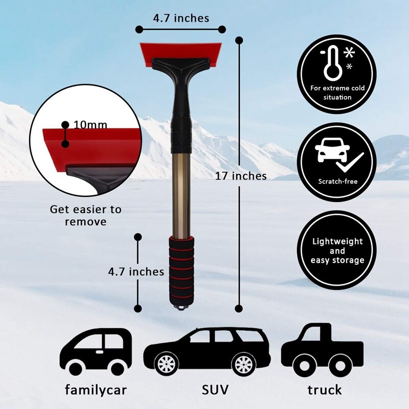 Rascador de nieve para coche, cuchilla de goma antiarañazos, resistente a la congelación, mango largo, parabrisas, nieve, hielo, espátula de remoción