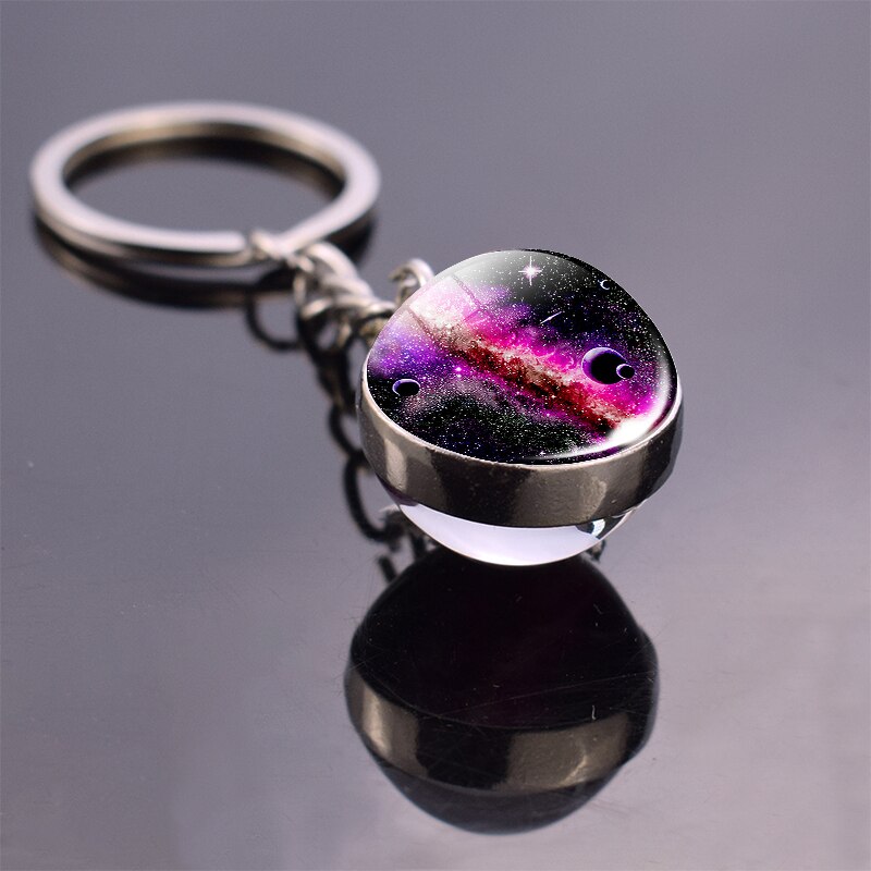 Dubbele Gezicht Glas Bal Sleutelhanger Handgemaakte Universe Galaxy Sterren Sleutelhanger Planet Hanger Sleutelhanger Sleutelhanger Outer Space Sieraden: size 1