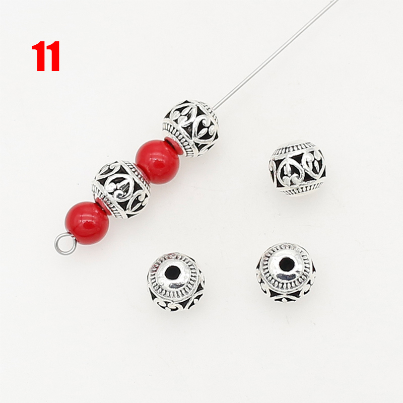 Perles en métal évidées en argent tibétain, fleur faite à la main, perles d'espacement papillon, fabrication de bijoux européens bricolage, 8mm, 24 modèles, 10 pièces par lot